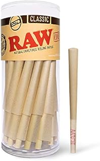 RAW Cones Classic Lean Size | 50 Pack | Natural Pre Rolled Rolling Paper with Tips & Packing Sticks Included