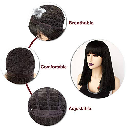 Ebingoo 14 Inches Short Black Wigs With Bangs For Women Black Bob Wigs Straight Black Synthetic Wig Shoulder Length Heat Resistant Wig For Daily Wear Party(With Wig Cap) #TOP3