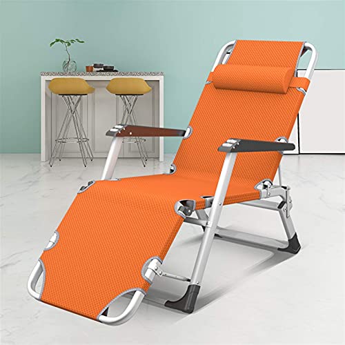 Chaise longue de jardin inclinable orange et pliante avec coussin