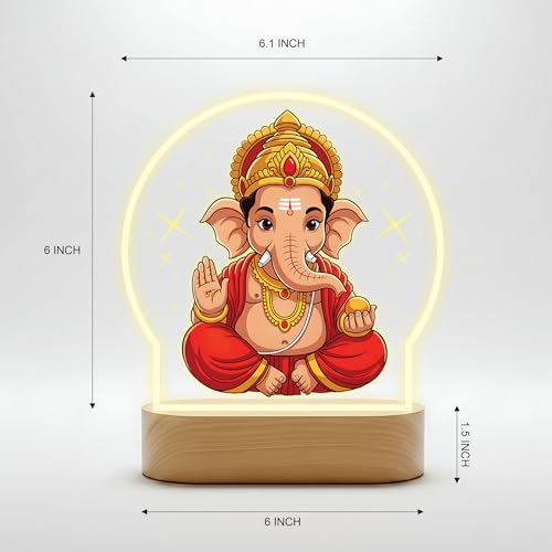 Image of Giftplease Lord Ganesha Printed LED Night Light - Vibrant Ganpati Bappa Desk Lamp with Warm Glow - Divine Home Decor for Pooja Room, Office, & Spiritual Gifting GL 04