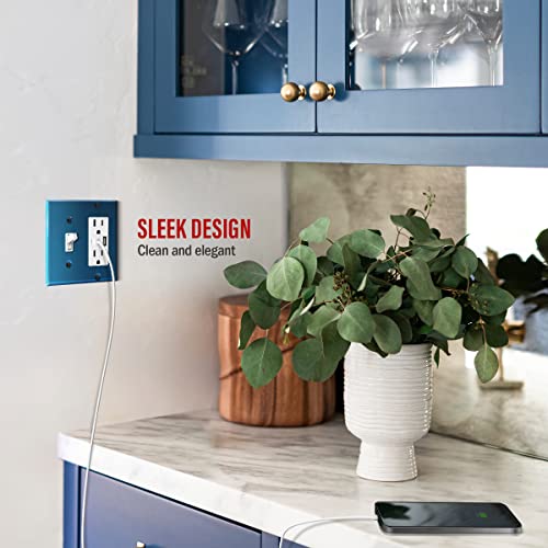 Image of ENERLITES Combination Toggle Switch and Decorator Receptacle Metal Wall Plate, Corrosion-Resistant, Stainless Steel 201, Standard Size 2-Gang 4.50 inch x 4.57 inch, UL Listed, 771131-PBL, Polished Blue