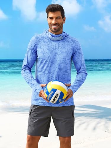 Image of PINSPARK Men's Sun Protection Hoodie with Mask UPF 50+ UV Long Sleeve Shirt Men Rash Guard Performance Fishing Hiking Shirt
