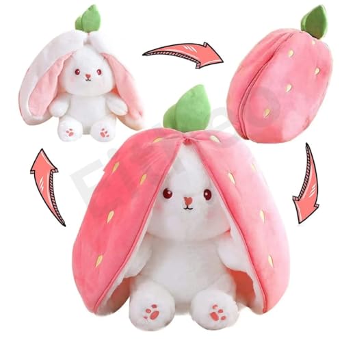 Image of EITHEO Reversible Bunny Stuffed Toy - Soft Strawberry Bunny Plush - Cute Plushies Gift for Girls & Kids - Versatile Soft Rabbit Toy, Pillow (25 cm)