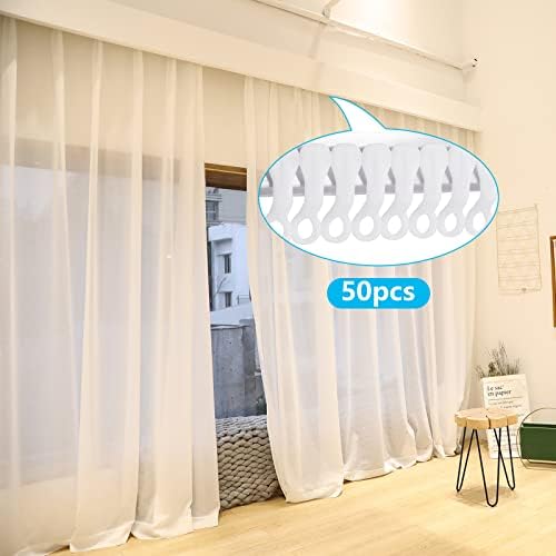 Pack of 50 Curtain Hooks Plastic White Curtain Rail Gliders Hooks Heavy Duty Curtain Track Gliders for Old Tracks Curtain Track Gliders Hook Curtains for Window Curtain Door Curtain and Shower Curtain
