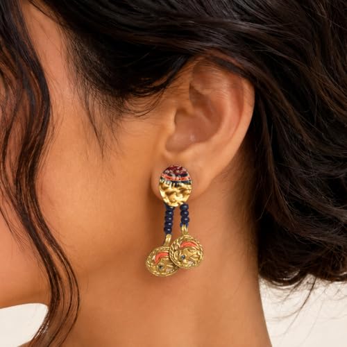 Image of Royal Queen & Empress Handcrafted Tribal Dhokra Earrings Collection for Women - Wooden, Fabric & Round Statement Ethnic Designs in Multiple Colours