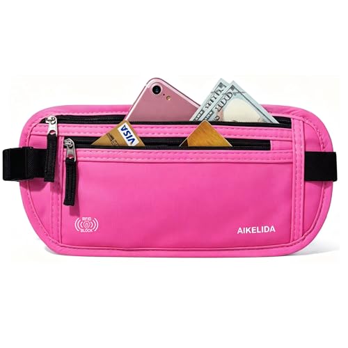 Image of Money Belt - Slim Passport Holder RFID Blocking Travel Wallet Undercover Fanny Packs for Women - Rose