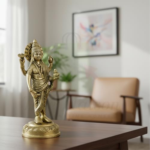 Image of Brass Dhanvantri Statue /Idol for Vastu Shastra and Feng Shui Remedies for Home Decor Statue /SHOWPEICE Product Decorative Items /VASTU Remedy, 7 x 7 Cm