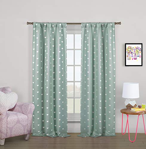 Lala + Bash - Kelly Printed Heart Pattern Blackout Room Darkening Pole Top Window Curtains Pair Panel Drapes For Bedroom, Living Room - Set Of 2 Panels - 37 X 84 Inch - Cotton Candy #TOP13