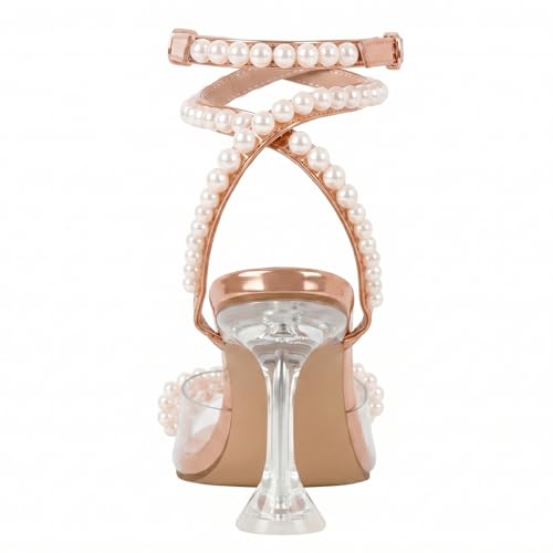 Image of Yolkomo Women's Square Toe Clear Heels Sexy Rhinestone Bow Heels Open Toe Ankle Strap Stiletto High Heel Sandals
