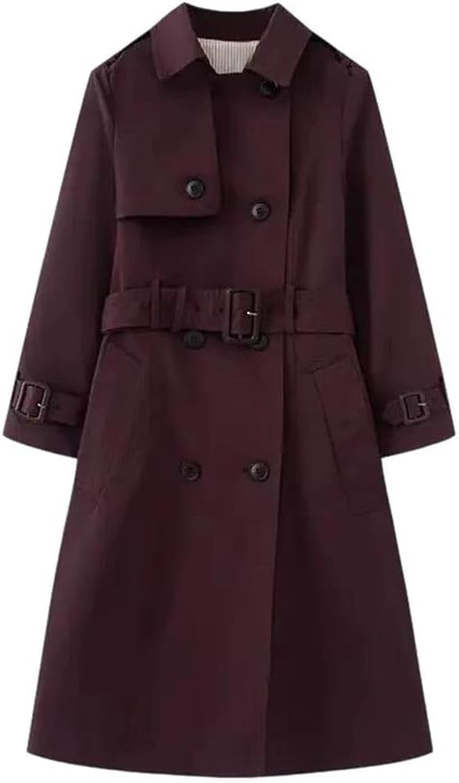 Women Trench Coat With Belt Long Sleeve Solid Fashion Soft Female Outerwear