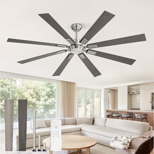 ZMISHIBO 72 Inch Brushed Nickel Ceiling Fan No Light with Remote