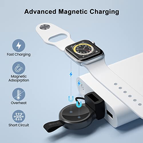 LVFAN Charger for Apple Watch, Portable iWatch Charger USB Wireless Charger Fast Charging Magnetic Cordless Car Travel Charger for Apple Watch Series 10 9 8 7 6 5 4 3 2 1 SE Ultra 2 Ultra (Black)