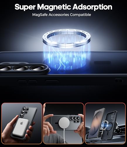 Opkiegrn Magnetisch für Samsung Galaxy S26 Ultra Hülle mit 2 Schutzfolie Kompatibel mit MagSafe, Vollständiger Kameraschutz, Stoßfest Transluzente Matt Schutzhülle Samsung S26 Ultra 5G, Schwarz 4