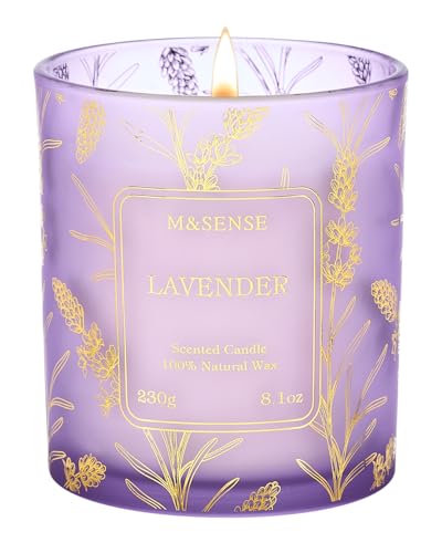 M&SENSE Lavendel Duftkerze 230g Duftkerze im Glas für Frauen und Männer Natürliche Vegane Sojakerze Bis zu 42h Brenndauer Aromatherapie Kerze für Zuhause Schlafzimmer Badezimmer
