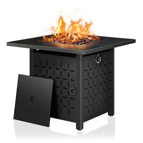 Shintenchi Propane Fire Pits 30 Inch Outdoor Gas Fire Pit, 50,000 BTU Steel Fire Table with Lid and Lava Rock, CSA-Certified Propane Fire Pit Outdoor/Patio with Rattan Pattern Steel Base/Lid, Black