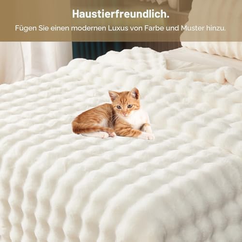 Kuscheldecke Kaninchen Plüsch Decke Super Soft Wohndecke Dick 1000 G/M² Flanell Decke Couchdecke Warme Überwurfdecke Sofadecke Vielseitig Blanket Für Bett Sofa Schlafzimmer Büro Weiß 130 x 160cm