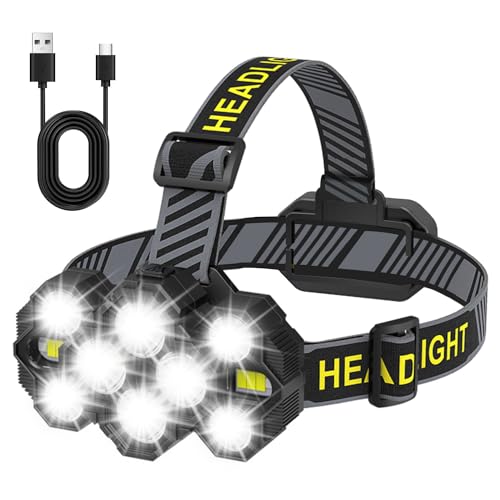 Rantizon Linterna frontal LED recargable, 10 LED, 10 modos, recargable por USB, superbrillante, 22000 lúmenes, impermeable, IPX4, manos libres, linterna frontal para pesca, caminar, ciclismo, camping