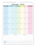 Kalender 2026 Wandkalender groß 43 x 31 cm mit Feiertage und Schulferienübersicht Familienkalender Bunt von Januar 2026 bis Juni 2027, Ideal als Paarkalender oder Familienplaner