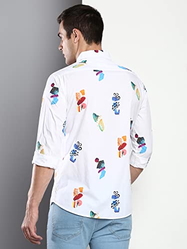 Image of Dennis Lingo Men's Printed Slim Fit Satin Casual Shirt with Spread Collar & Full Sleeves