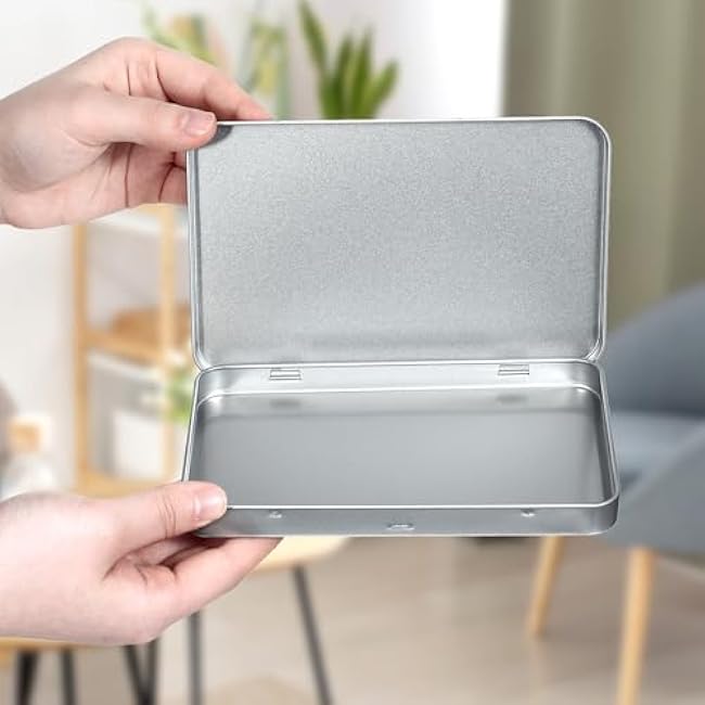 2 Pcs Metal Tin Box with Lid Metal Rectangular Tins Empty Hinged Box Containers Tins for Watercolor Jewelry Pen Eraser Candy Craft 7 x 4.25 x 0.59''