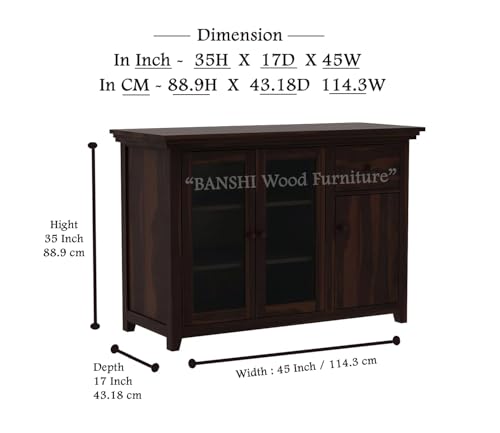 Image of BWF Premium Sheesham Shining Glass Door Storage Cabinet for Home, School, Office, Shop, Medical Clinic & Garage | Best Choice of Kitchen Crockery Storage | Wooden Chest (Walnut)