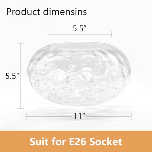 Image of 11 inch Hammered Glass Shade Replacement for E26 Pendant Light, Chandelier, Table Desk Floor Lamp and Wall Sconce, Clear Transparent Lampshade for Vanity Light, Dia 11 inch, Height 5.5 inch, Fitter 1.65 inch