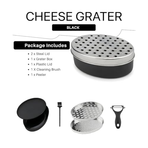JAGKUL Cheese Grater Kitchen Equipment - Stainless Steel Vegetable Chopper Cheese Grater with Container and Lid + Peeler, Graters for Kitchen, Home Gadgets for Smart Home (Black) - Image 2