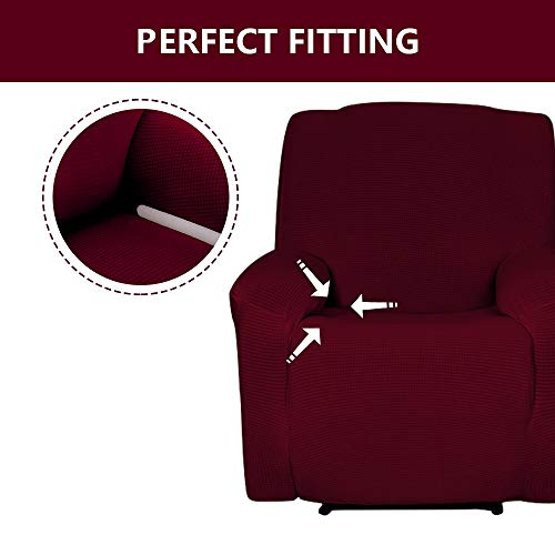 Sapphire Home Recliner Chair Slipcover Shield, Form-Fit Stretch, Wrinkle Free, Protector Cover For Recliner, Remote Pocket, Polyester Spandex Fabric, Checked Pattern Solid Non-Slip, Burgundy #TOP3