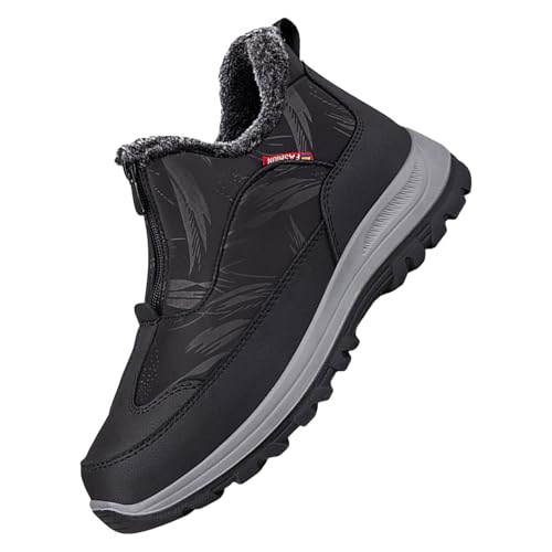 Generisch Botas de invierno para hombre, forradas, impermeables, sin cordones, botas de trabajo de piel sintética, botas de snowboots cálidas, botas de senderismo al aire libre, zapatos de ocio