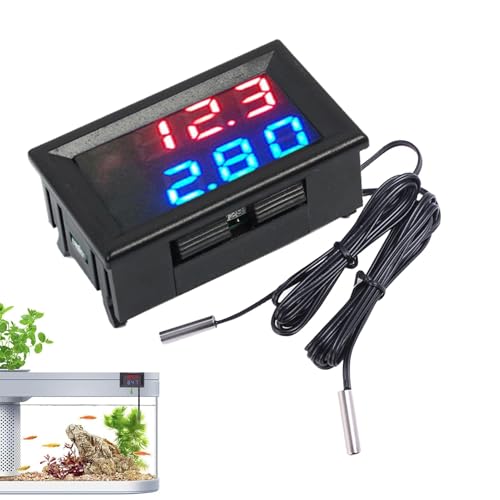 Tewzafiya Indicador de temperatura digital, medidor de monitoreo de temperatura industrial, indicador de temperatura 'acuario con doble pantalla LCD, medidor de temperatura 'agua para