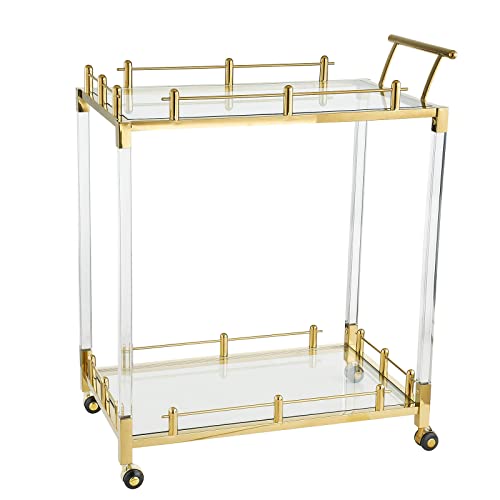 Likenow Acrylic Bar Carts On Wheels,Home Bar & Serving Cart,Mobile Wine And Beverage Cart With 2-Tiered Storage For Living Room,Kitchen,Dining Room,Indoor,Hotel,Clear,Gold,Rectangular #TOP1
