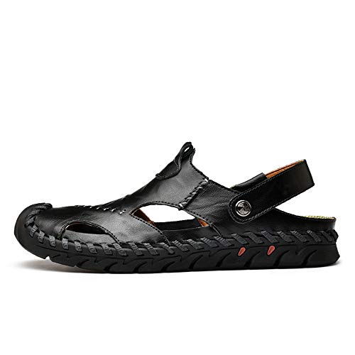Image of JAMONWU Men's Casual Closed Toe Adjustable Leather Sandals Handmade Fisherman Beach Sandals