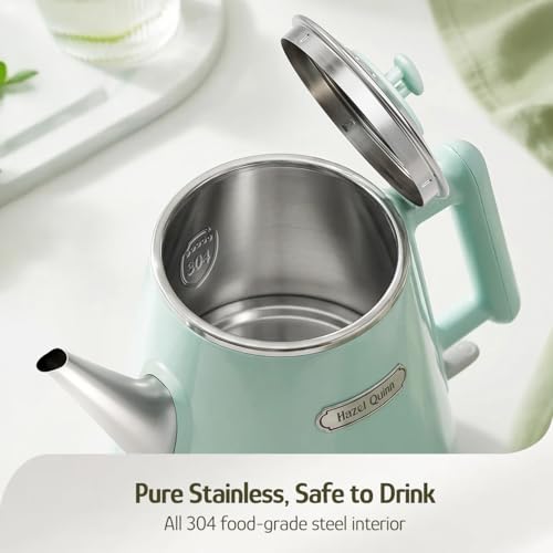 Image of Hazel Quinn Electric Kettle - 1L /34oz Small Tea Kettle, 800W Fast Boil, All 304 Stainless Steel Interior, Double Wall for Cool Touch and Thermal, Auto Shut-Off, BPA-Free, Cordless - Mint Green