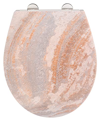 WENKO WC-Sitz Canyon, hygienischer Toilettensitz aus antibakteriellem Duroplast mit Absenkautomatik und rostfreier Fix-Clip Edelstahl Hygiene Befestigung, WC-Deckel mit Relief-Oberfläche, 38 x 44,5 cm