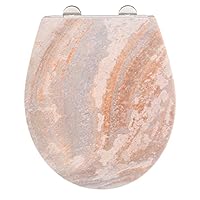 Wc-bril Slate Rock, robuuste toiletbril van antibacterieel duroplast met softclosemechanisme en roestvrijstalen Fix-clip, hygiënische bevestiging, wc -deksel met reliëfoppervlak, 38 x 44,5 cm