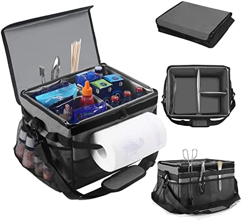 GBEER Barbecue Grill Caddy Organizer - 9 Compartment Grill Tool Storage With 2 Paper Towel Holders