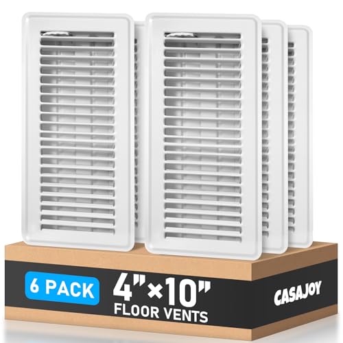 Image of CASAJOY 6 Pack Floor Vents Floor Registers 4x10 inch,Heavy Duty Metal Floor Air Vent Covers for Home Floor Sidewall, Rust Proof Finish Registers Grilles & Vents(White)