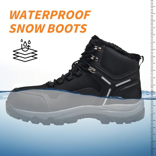 Men's Waterproof Snow Boots Insulated Winter Boots with Non Slip Rubber Sole FurLined Warmth for Hiking Shoveling Work And Daily Commute - Image 3
