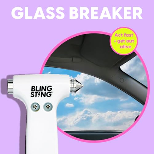 BLINGSTING Glammer Safety Hammer - Emergency Automotive Escape Hammer Tool, Seat Belt Cutter & Car Window Break Tool - White & Silver, 2 Count