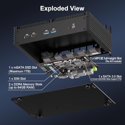 Image of HISTTON Fanless Mini PC Industrial Core i7-8550U,8GB DDR4 RAM 256GB mSATA SSD,6X RS232 COM,2X 2.5G LAN,4K Dual Display (HD+VGA),WiFi5, BT4.2,USB3.0,Mini PC Wind 11 Pro