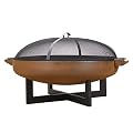 Real Flame La Porte 37" Round Wood Burning Fire Pit for Outdoors, Rust with Spark Screen, Poker and Log Grate - Steel Wood Burning Fire Bowl - Durable Outdoor Fire Pit