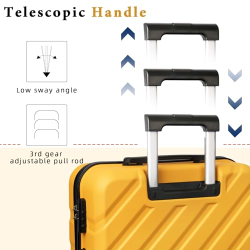Image of 3 piece Carry on luggage 22x14x9 airline approved,Yellow | Lightweight ABS Hardside Luggage, TSA-Approved combination Lock, Suitcases with Spinner Removable Wheels (20 inch /DB /TB)