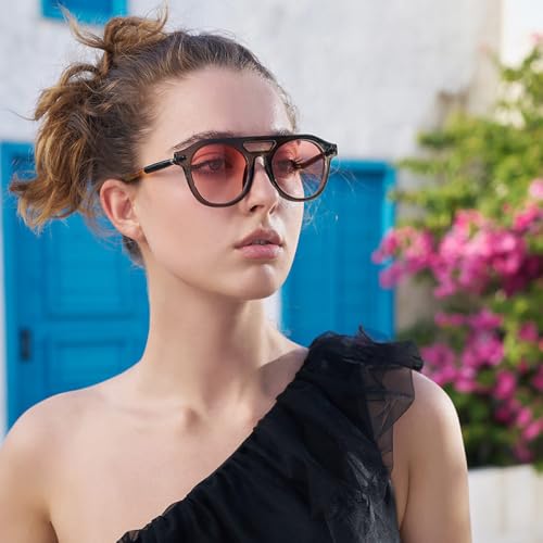 CHUANTEN Sunglasses Women Vintage Round Shades Men Trending Luxury Sun Glasses UV400 Eyewear(Green,One Size)3