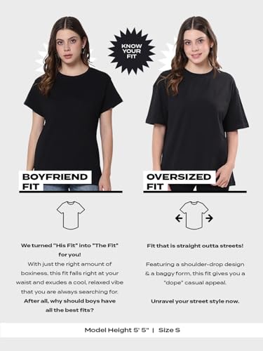 Image of Bewakoof Women's Being Savage Graphic Printed Oversized Cotton T-Shirt Oversized Fit, Round Neck, Half Sleeves