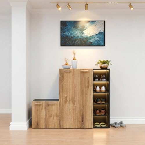 Image of Spyder Craft 4 Door Louis Modern Shoe Rack -Transform Your Space with Ample Storage,Chic Style Footwear Stand Organizer for Hall, Entryway, Color-Black & Oak DIY(Do-It-Yourself)