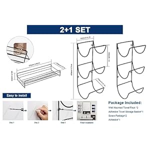 NearMoon Towel Rack Wall Mounted- All Metal Bathroom 2 Towel Rack Holders+ Hand Towel Storage Basket, Rustproof 3 Level Wine Rack Storage Organizer for Hand Towels, Washcloths, 2+1 Pack (Matte Black) NearMoon Towel Rack Wall Mounted All Metal Bathroom 2 Towel Rack Holders Hand Towel Storage Basket Rustproof 3 Level Wine Rack Storage Organizer for Hand Towels Washcloths 21 Pack Matte Black