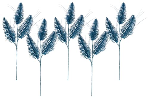5 Pack 30" Aqua Glitter Pick with Three Leaves