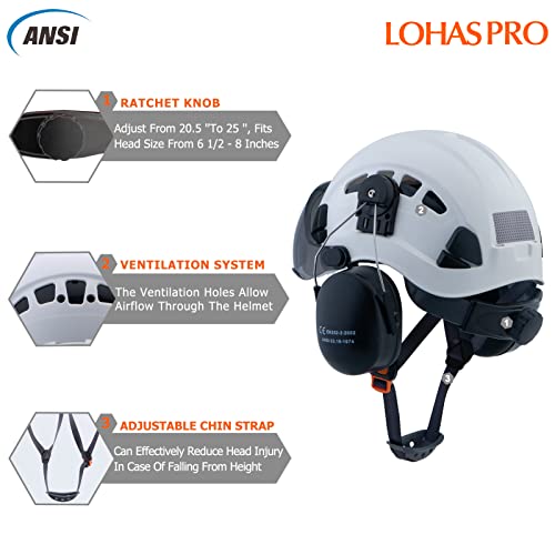 Arborist Forestry Helmet Safety Hard Hat with Visor and Ear Muffs for Tree Service Logging Cutting Wood Chopping Chainsaw Helmet Garden Work Trimming Mowing(P91 White+Smoked Visor+Earmuff) - Thumbnail 4
