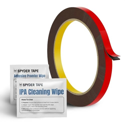 Image of 5952 Heavy Duty Double Sided Foam Tape - Industrial Strength Mounting Tape for Metal, Plastic & Painted Surfaces - High Bond Waterproof Acrylic Adhesive 8mm x 3m with IPA & Adhesion Promoter Wipes