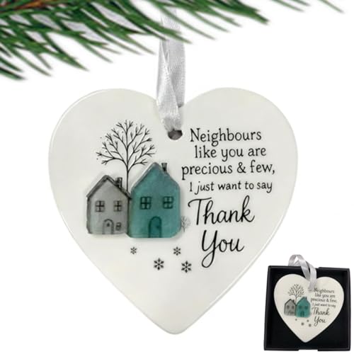 Thank You Neighbours Heart Shaped Ornament, Heart-Shaped Sea Glass Neighbor Christmas Ornaments...